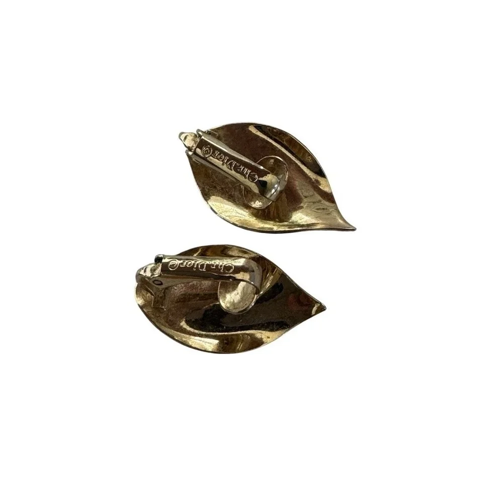 Christian Dior Vintage‎ Gold Tone Leaf Clip-On Earrings